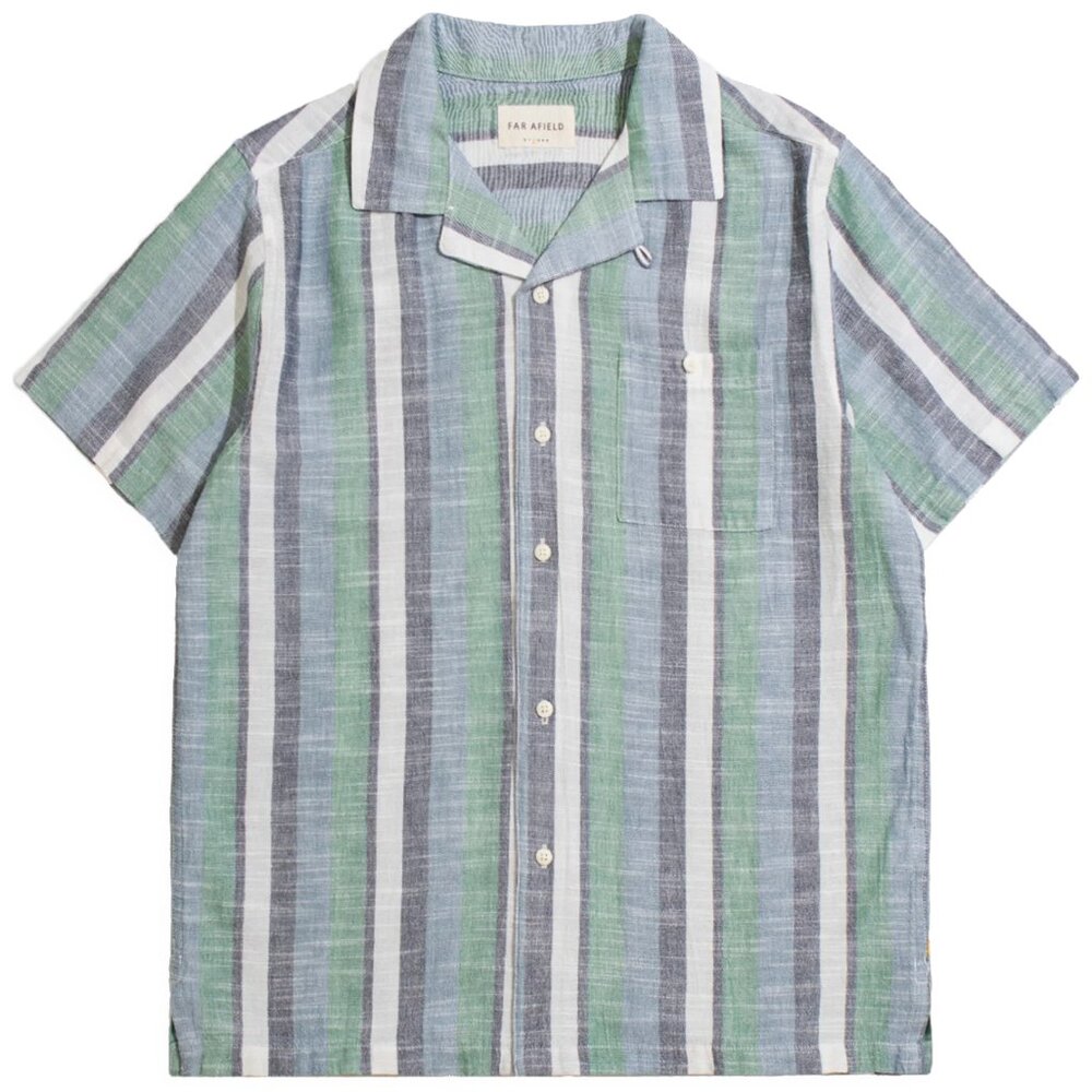 NWT - Far Afield Navy/ Green Stripe Selleck Shirt